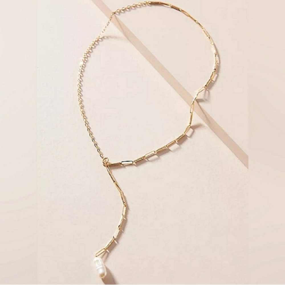 Anthropologie Half & Half Pearl Lariat Necklace
